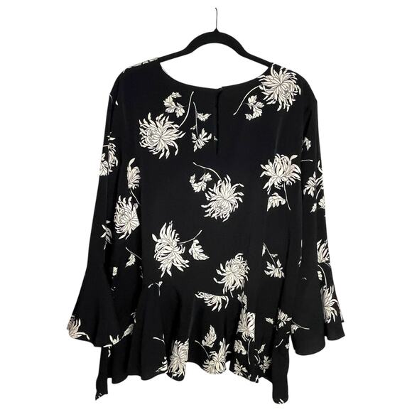 Neiman Marcus Blouse Women's 3X Black Floral Flutter Sleeve Asymmetric Flowy - Picture 2 of 10